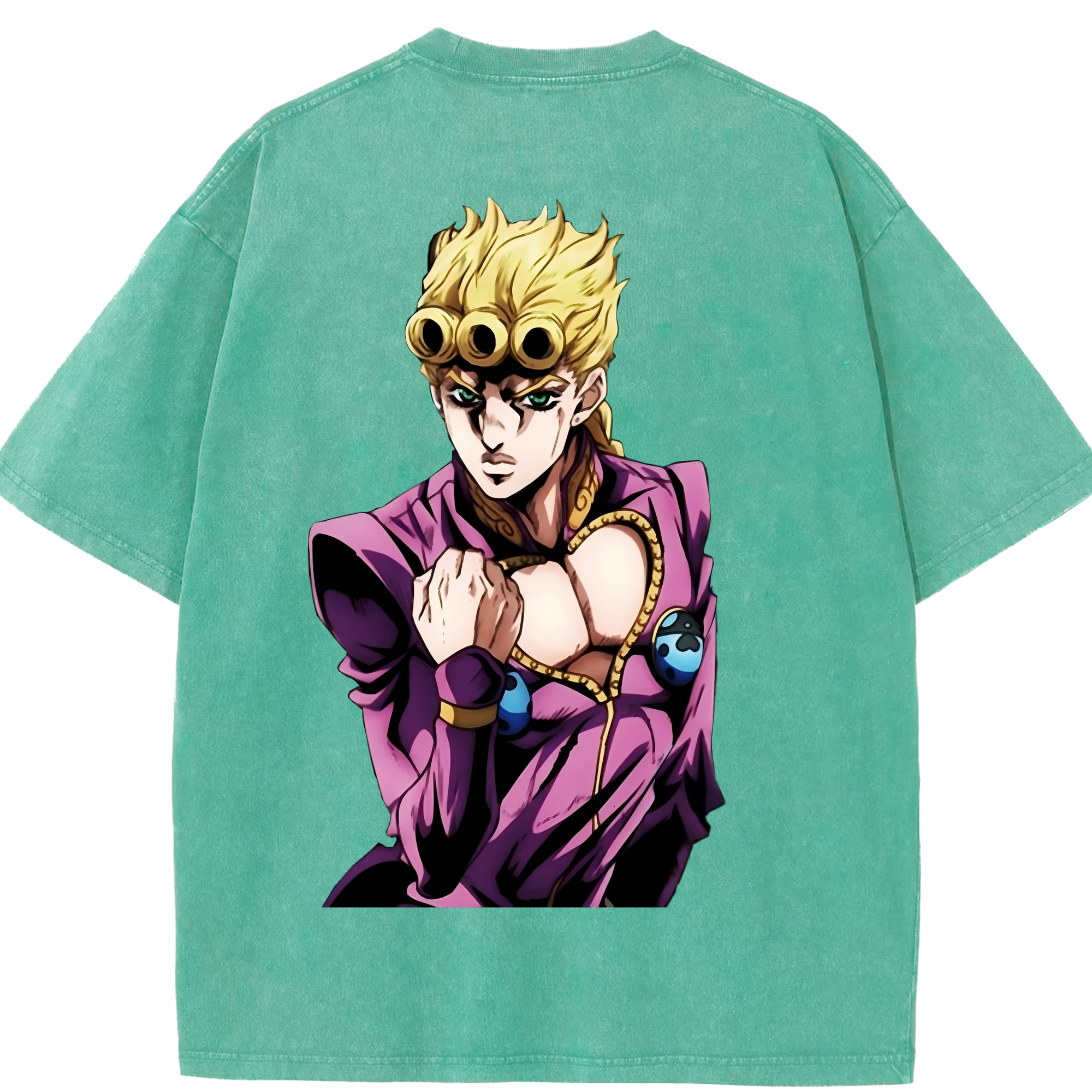 （画像用） ジョジョの奇妙な冒険 ジョルノ?ジョバァーナ JoJo's Bizarre Adventure Giorno Giovanna 綿100% ヴィンテージ風 半袖Tシャツ（背面プリント）